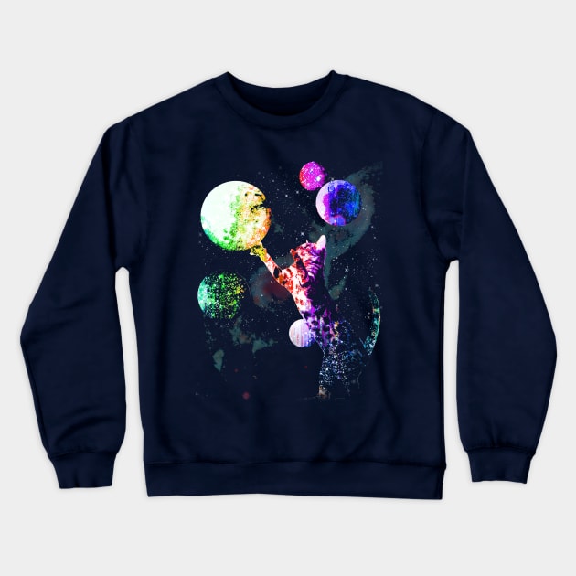 Space Cat with Planets Crewneck Sweatshirt by robotface